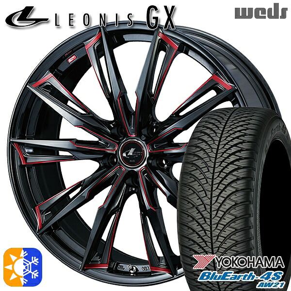 レクサスNX 235/55R18 100V ヨコハマ ブルーアース 4S AW21 Weds レオニス GX BK/SC[RED] (ブラック/SCマシニング[レッド]) 18インチ 8.0J 5H114.3 オールシーズンタイヤホイールセット ｜エムオートギャラリー