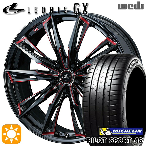 【取付対象】215/35R18 (84Y) XL ミシュラン パイロットスポーツ 4S Weds レオニス GX BK/SC[RED] (ブラック/SCマシニング[レッド]) 18インチ 7.0J 5H114.3 サマータイヤホイールセット