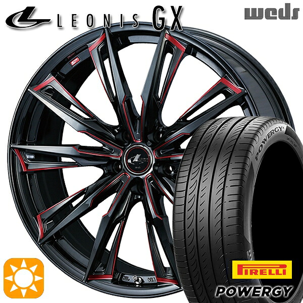 【取付対象】エクストレイル アテンザ 225/55R17 101W XL ピレリ パワジー Weds レオニス GX BK/SC[RED] (ブラック/SCマシニング[レッド]) 17インチ 7.0J 5H114.3 サマータイヤホイールセット
