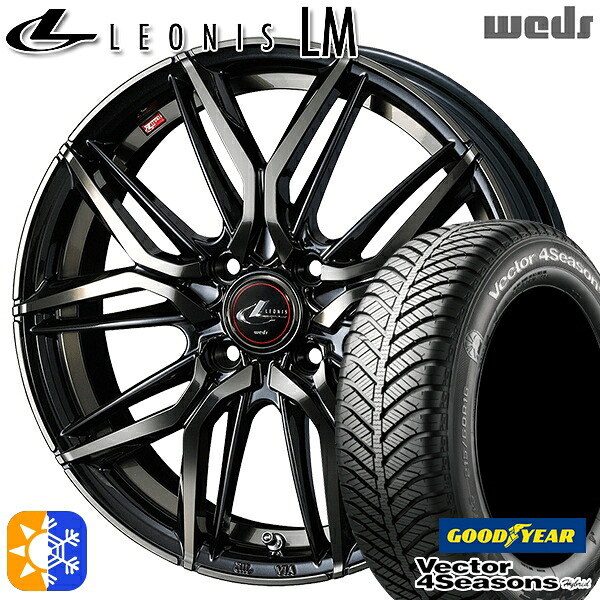 175/60R16 82H グッドイヤー ベクター フォーシーズンズ Weds ウェッズ レオニス LM 16インチ 6.0J 4H100 PBMC/TI(パールブラック ミラーカット/チタントップ) オールシーズンタイヤホイールセット