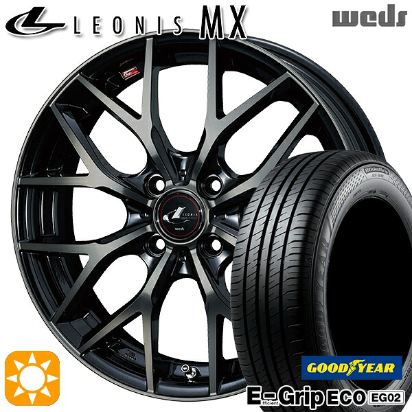 【取付対象】ルーミー 175/55R15 77V グッドイヤー エフィシェントグリップ EG02 Weds レオニス MX PBMC/TI (パールブラック ミラーカット/チタントップ) 15インチ 5.5J 4H100 +43 サマータイヤホイールセット