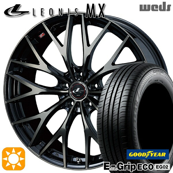 【取付対象】プリウスα ストリーム 205/60R16 92H グッドイヤー エフィシェントグリップ EG02 Weds レオニス MX PBMC/TI (パールブラック ミラーカット/チタントップ) 16インチ 6.5J 5H114.3 サマータイヤホイールセット ｜エムオートギャラリー