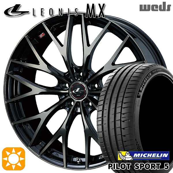 【取付対象】セレナ 215/40R18 89Y XL ミシュラン パイロットスポーツ5 Weds レオニス MX PBMC/TI (パールブラック ミラーカット/チタントップ) 18インチ 7.0J 5H114.3 サマータイヤホイールセット