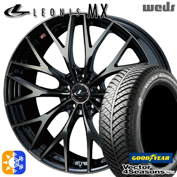 エルグランド クロスロード 215/65R16 98H グッドイヤー ベクター フォーシーズンズ Weds ウェッズ レオニス MX 16インチ 6.5J 5H114.3 PBMC/TI (パールブラック ミラーカット/チタントップ) オールシーズンタイヤホイールセット
