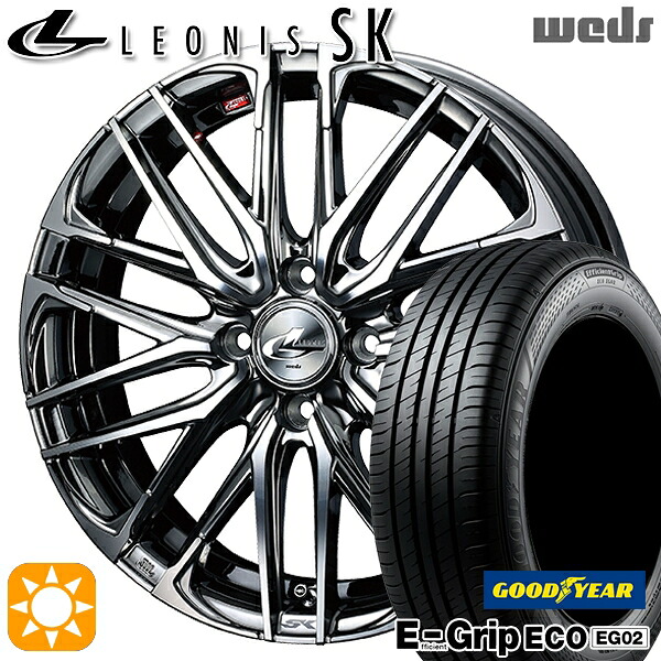 【取付対象】アクア クロスビー 185/55R16 83V グッドイヤー エフィシェントグリップ EG02 Weds レオニス SK BMCMC (ブラックメタルコート ミラーカット) 16インチ 6.0J 4H100 サマータイヤホイールセット