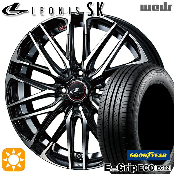 【取付対象】フィット アクア 175/70R14 84S グッドイヤー エフィシェントグリップ EG02 Weds レオニス SK PBMC (パールブラック ミラーカット) 14インチ 5.5J 4H100 サマータイヤホイールセット