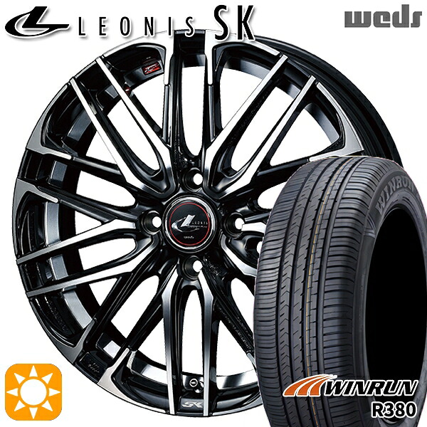【取付対象】アクア ヤリス 185/60R15 84H ウィンラン R380 Weds レオニス SK PBMC (パールブラック ミラーカット) 15インチ 5.5J 4H100 +43サマータイヤホイールセット ｜エムオートギャラリー