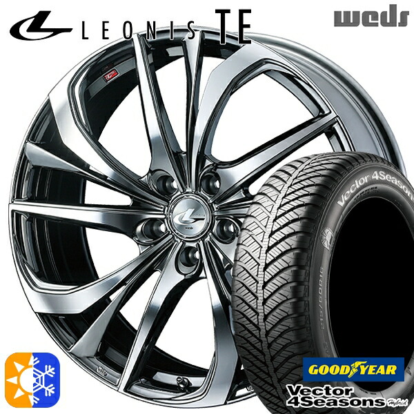 リーフ レヴォーグ 215/50R17 95H XL グッドイヤー ベクター フォーシーズンズ Weds ウェッズ レオニス TE 17インチ 7.0J 5H114.3 BMCMC (ブラックメタルコート/ミラーカット) オールシーズンタイヤホイールセット
