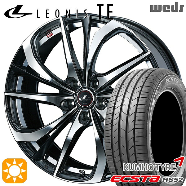 【取付対象】C-HR カローラクロス 215/60R17 100V XL クムホ エクスタ HS52 Weds レオニス TE PBMC (パールブラック ミラーカット) 17インチ 7.0J 5H114.3 サマータイヤホイールセット