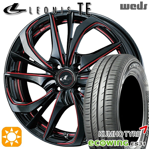 【取付対象】165/65R15 81H クムホ エコウィング ES31 Weds レオニス TE BK/SC[RED] (ブラック/SCマシニング[レッド]) 15インチ 4.5J 4H100 サマータイヤホイールセット