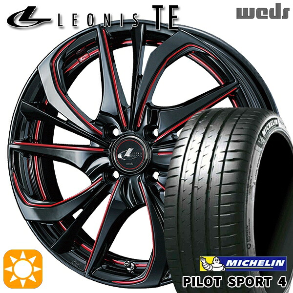 【取付対象】マツダ2 ノート 205/45R17 (88Y) XL ミシュラン パイロットスポーツ4 Weds レオニス TE BK/SC[RED] (ブラック/SCマシニング[レッド]) 17インチ 6.5J 4H100 サマータイヤホイールセット ｜エムオートギャラリー