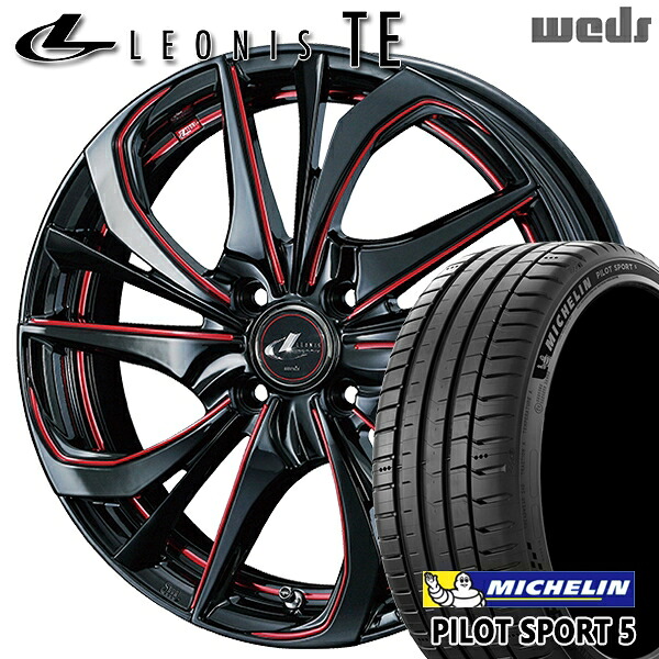 【取付対象】アクア ヤリス 205/40R17 84Y XL ミシュラン パイロットスポーツ5 Weds レオニス TE BK/SC[RED] (ブラック/SCマシニング[レッド]) 17インチ 6.5J 4H100 サマータイヤホイールセット