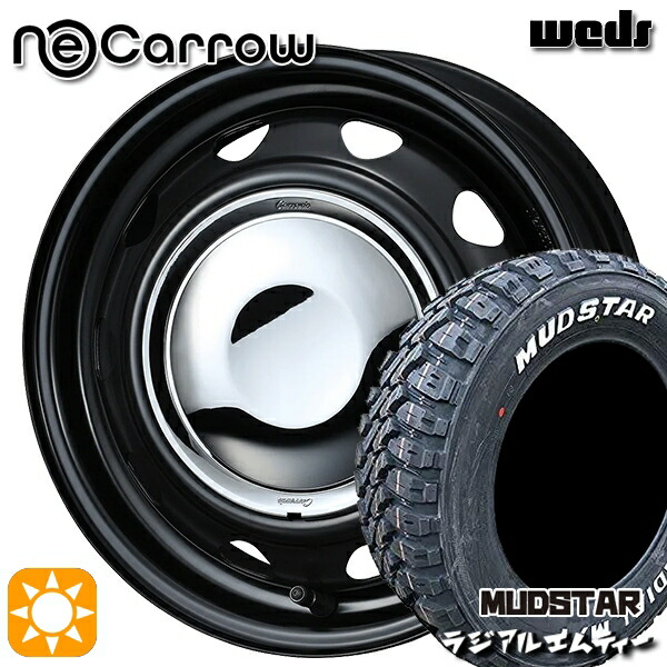 【取付対象】145/80R12 80/78N (145R12 6PR 相当) マッドスター ラジアル M/T ホワイトレター Weds ネオキャロ セミマットブラック/クロームキャップ 12インチ 3.5J 4H100 +34 サマータイヤホイールセット ｜エムオートギャラリー