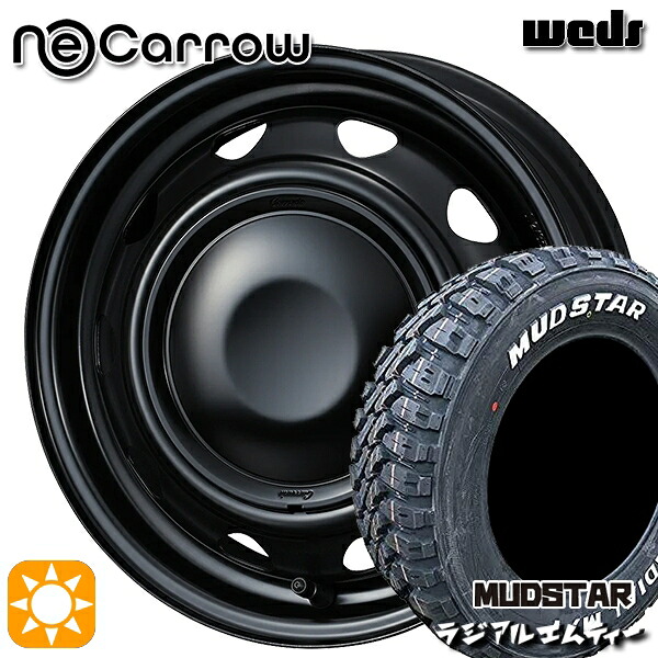 【取付対象】145/80R12 80/78N (145R12 6PR 相当) マッドスター ラジアル M/T ホワイトレター Weds ネオキャロ セミマットブラック/セミマットブラックキャップ 12インチ 3.5J 4H100 +34 サマータイヤホイールセット