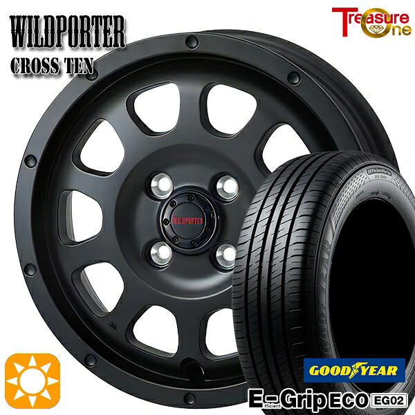 【取付対象】アクア デミオ ノート 195/55R16 87V グッドイヤー エフィシェントグリップ EG02 トレジャーワン ワイルドポーター クロステン マットブラック 16インチ 6.0J 4H100 サマータイヤホイールセット