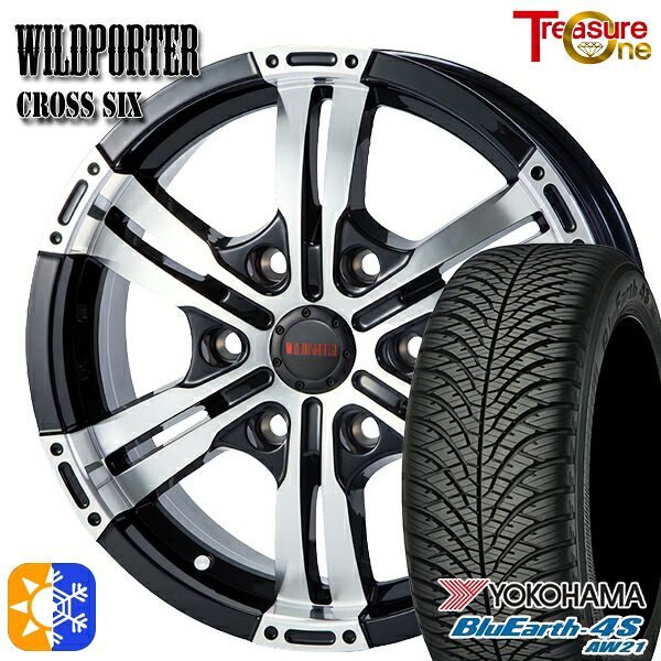 215/60R17 100V ヨコハマ ブルーアース 4S AW21 トレジャーワン ワイルドポーター クロスシックス ブラックポリッシュ 17インチ 6.5J 6H139.7 オールシーズンタイヤホイールセット