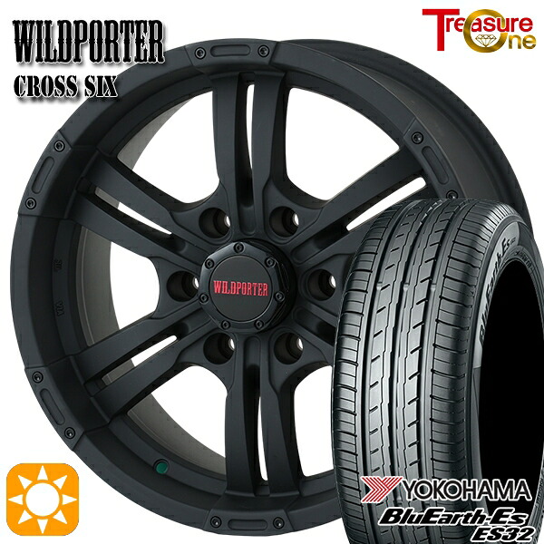 【取付対象】200系ハイエース 215/60R17 96H ヨコハマ ブルーアース ES32 トレジャーワン ワイルドポーター クロスシックス マットブラック 17インチ 6.5J 6H139.7 +38 サマータイヤホイールセット