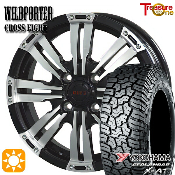 【取付対象】アゲトラ 145R14C 85/83Q ヨコハマ ジオランダーX-AT G016 トレジャーワン ワイルドポーター クロスエイト ブラックポリッシュ 14インチ 4.5J 4H100 サマータイヤホイールセット