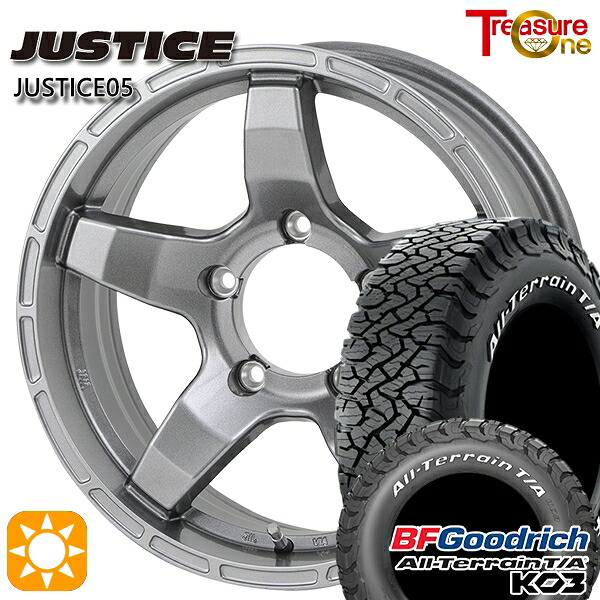 【取付対象】ジムニーシエラ ノマド 225/70R16 102/99S RWL BFグッドリッチ オールテレーン T/A KO3 トレジャーワン ジャスティス05 ダークグレー 16インチ 6.0J 5H139.7 -5 サマータイヤホイールセット ｜エムオートギャラリー