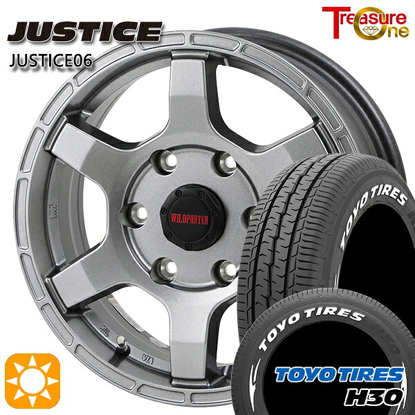 【取付対象】200系ハイエース 215/65R16 109/107R トーヨー H30 ホワイトレター トレジャーワン ジャスティス06 ダークグレー 16インチ 6.5J 6H139.7 +38 サマータイヤホイールセット ｜エムオートギャラリー 68,640円
