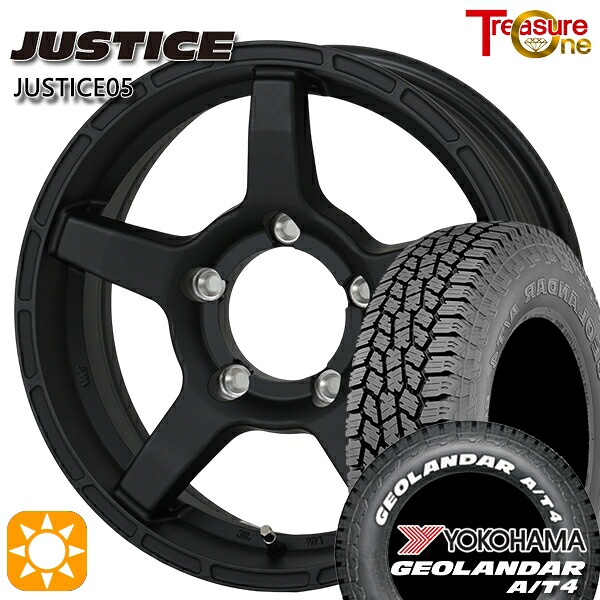 【取付対象】ジムニー 185/85R16 105/103N LT ヨコハマ ヨコハマ ジオランダー A/T4 G018 ホワイトレター トレジャーワン ジャスティス05 ブラック 16インチ 5.5J 5H139.7 +20 サマータイヤホイールセット |エムオートギャラリー