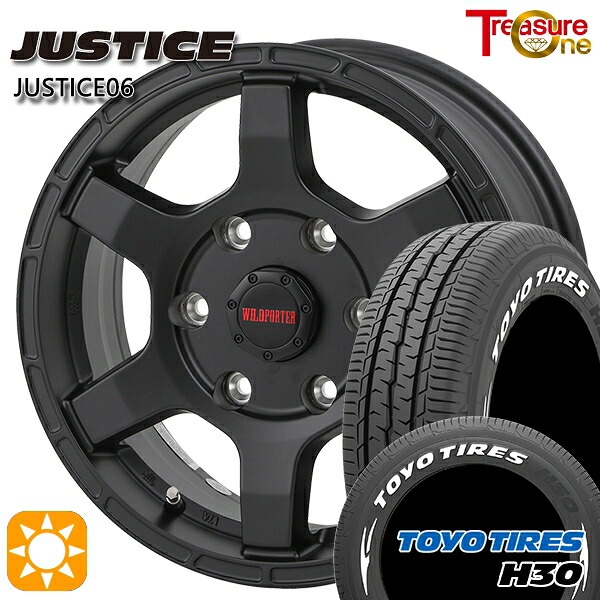 【取付対象】200系ハイエース 215/65R16 109/107R トーヨー H30 ホワイトレター トレジャーワン ジャスティス06 ブラック 16インチ 6.5J 6H139.7 +38 サマータイヤホイールセット |エムオートギャラリー