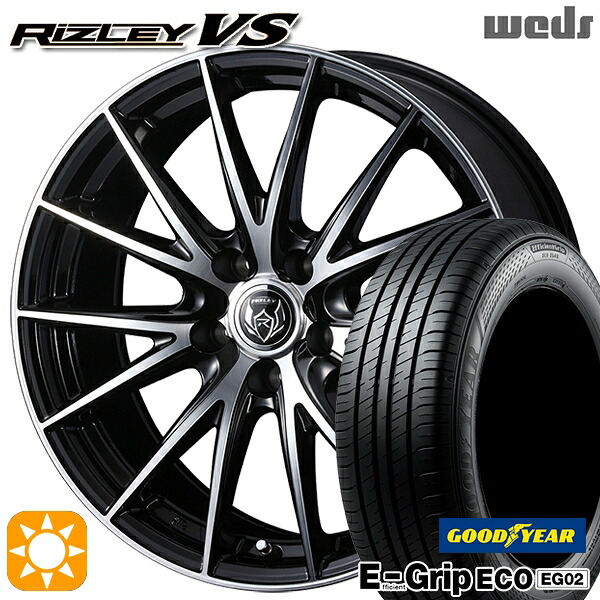 【取付対象】リーフ アクセラ 205/55R16 91V グッドイヤー エフィシェントグリップ EG02 Weds ライツレーVS ブラックメタリックポリッシュ 16インチ 6.5J 5H114.3 サマータイヤホイールセット