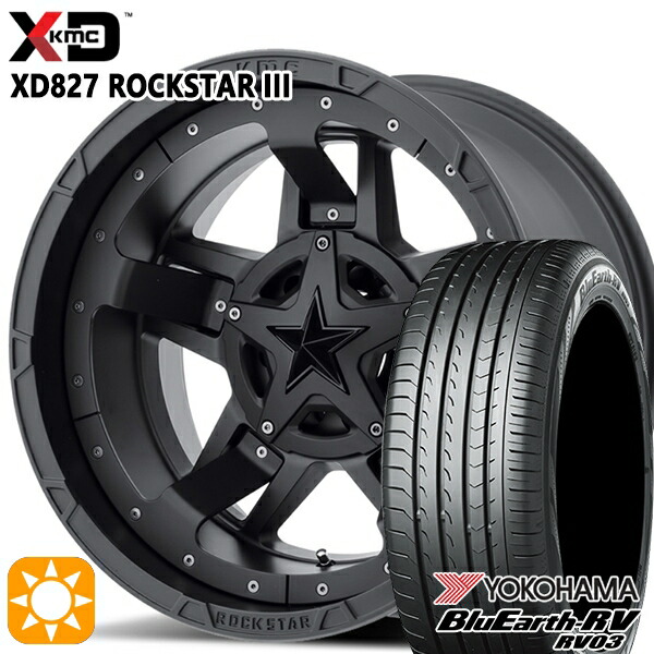 【取付対象】225/65R17 102H ヨコハマ ブルーアース RV03 KMC XD827 ROCKSTAR III 17インチ 8.0J 5H114.3 MATTE BLACK(w/Black Accents) サマータイヤホイールセット