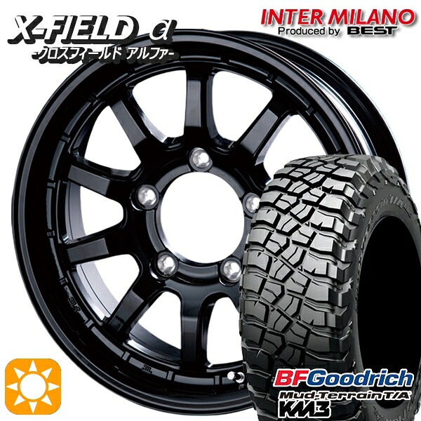 【取付対象】ジムニーJB23/64 225/75R16 115/112Q RBL BFグッドリッチ マッドテレーン T/A KM3 インターミラノ クロスフィールドアルファ ブラック 16インチ 5.5J 5H139.7 +20 サマータイヤホイールセット ｜エムオートギャラリー