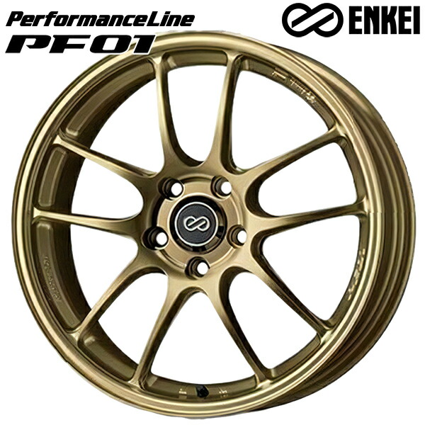 17インチ 7.0J 5H100 +48 ENKEI エンケイ パフォーマンスライン PF01 ゴールド アルミホイール単品 4本(1台分)送料無料