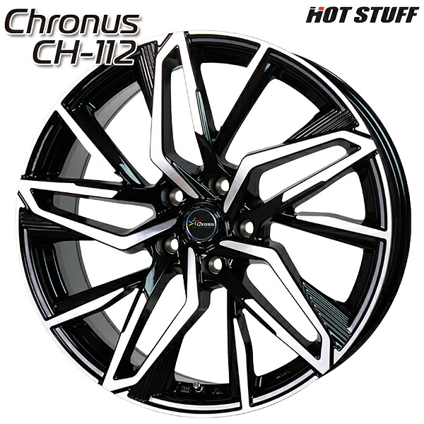 20インチ 8.0J 5H114.3 +38 HotStuff ホットスタッフ クロノス CH-112 メタリックブラックポリッシュ アルミホイール単品 4本（1台分）送料無料