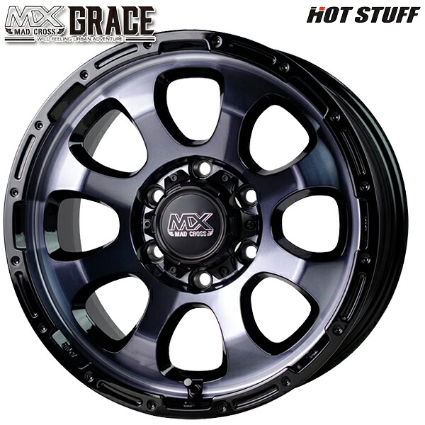 16インチ 6.5J 6H139.7 +38 HotStuff ホットスタッフ マッドクロスグレイス ブラッククリア/リムブラック アルミホイール単品 4本(1台分)送料無料 |エムオートギャラリー