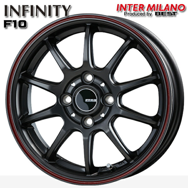 15インチ 4.5J 4H100 +45 インターミラノ インフィニティ F10 MBK/FR（マットブラック/フランジレッド） アルミホイール単品 1本 4本以上送料無料 個人宅発送不可