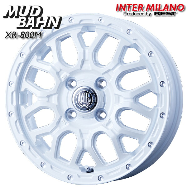インターミラノ マッドバーン XR-800M サイズ：14インチ 4.5J HOLE/PCD：4H 100 インセット：45 カラー：ピュアホワイト/ピアスポリッシュ（PWH/PP） アルミホイール単品 4本（1台分）送料無料 ※※個人宅への配送不可※※ ｜エムオートギャラリー