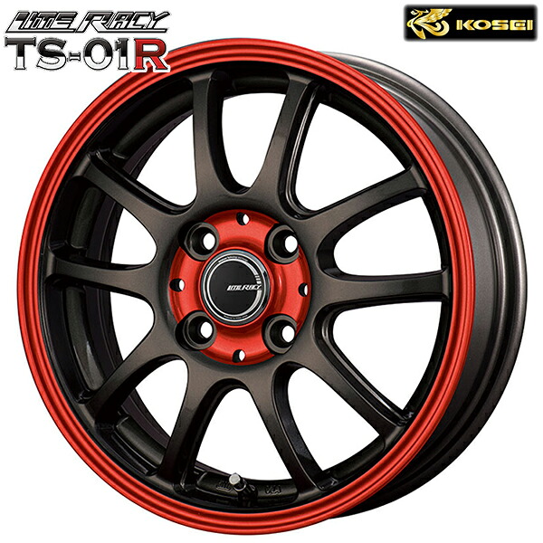 13インチ 4.0J 4H100 +42 KOSEI コーセイ リテラシー TS-01R ブラック/レッドクリア アルミホイール単品 4本（1台分）送料無料