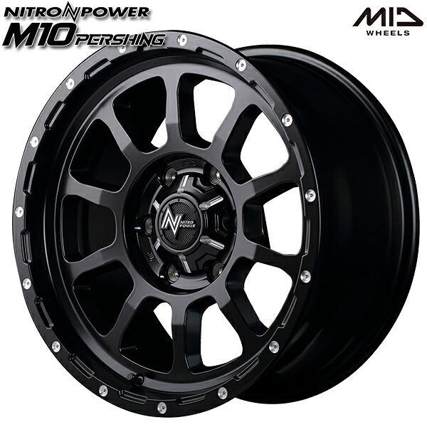 16インチ 6.5J 6H139.7 +38 MID ナイトロパワー M10パーシング セミグロスブラック/マシニング アルミホイール単品 4本(1台分) 送料無料 |エムオートギャラリー