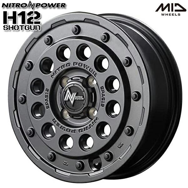 14インチ 4.5J 4H100 +45 MID ナイトロパワー H12ショットガン バレルブラック アルミホイール単品 4本（1台分） 送料無料