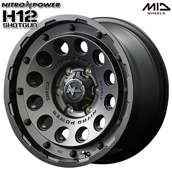 15インチ 6.0J 6H139.7 +33 MID ナイトロパワー H12ショットガン バレルブラック アルミホイール単品 1本 4本以上送料無料