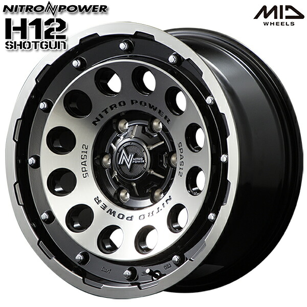 17インチ 8.0J 6H139.7 +20 MID ナイトロパワー H12ショットガン ブラッククリア/マシニング アルミホイール単品 4本（1台分） 送料無料 ｜エムオートギャラリー