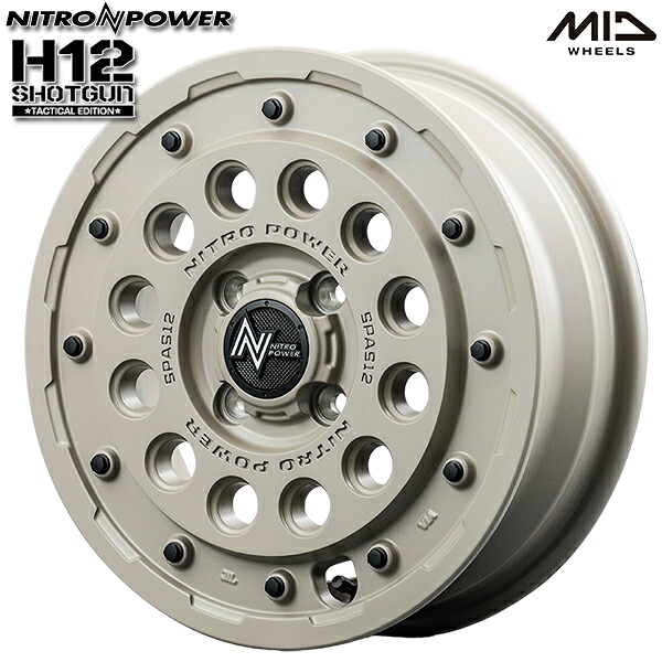 14インチ 4.5J 4H100 +45 MID ナイトロパワー H12 ショットガン タクティカルエディション セミグロスサンドベージュ アルミホイール単品 1本 4本以上送料無料 ｜エムオートギャラリー