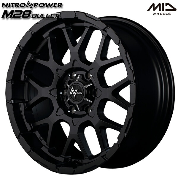 20インチ 8.5J 6H139.7 +20 MID ナイトロパワー M28バレット セミグロスブラック/マシニング アルミホイール単品 4本（1台分） 送料無料