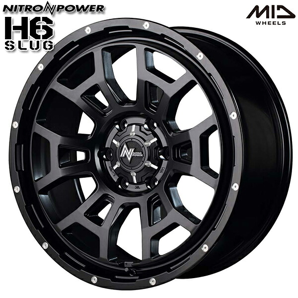 20インチ 8.5J 6H139.7 +20 MID ナイトロパワー H6スラッグ セミグロスブラック/マシニング アルミホイール単品 4本(1台分) 送料無料 |エムオートギャラリー