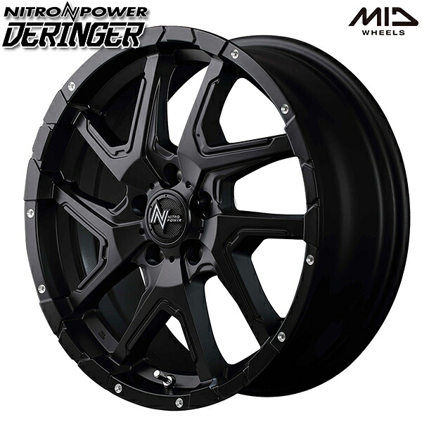 18インチ 7.0J 5H114.3 +42 MID ナイトロパワー デリンジャー セミグロスブラック/フランジピアスドリルド アルミホイール単品 1本 4本以上送料無料