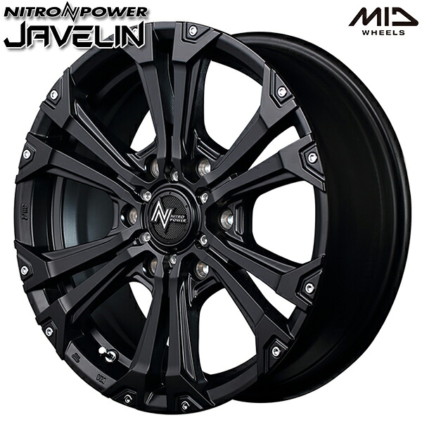 17インチ 8.0J 6H139.7 +20 MID ナイトロパワー ジャベリン セミグロスブラック/ピアスミルド アルミホイール単品 4本（1台分） 送料無料