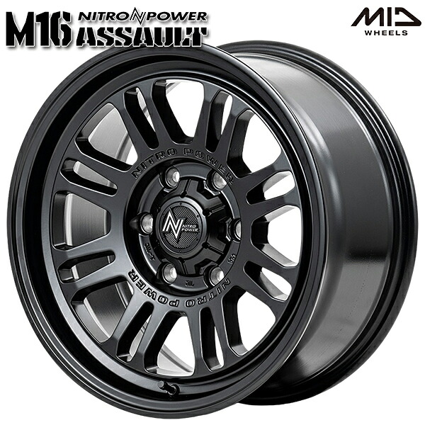 17インチ 8.0J 6H139.7 +20 MID ナイトロパワー M16 アサルト セミグロスブラック アルミホイール単品 4本（1台分）送料無料