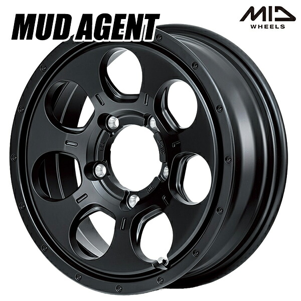 16インチ 5.5J 5H139.7 +22 MID マルカサービス マッドエージェント セミグロスブラック アルミホイール単品 1本 4本以上送料無料 ｜エムオートギャラリー