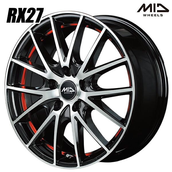 17インチ 7.0J 5H114.3 +48 MID シュナイダー RX27 ブラックメタリックポリッシュ＋アンダーカットレッドクリアー アルミホイール単品 1本 4本以上送料無料