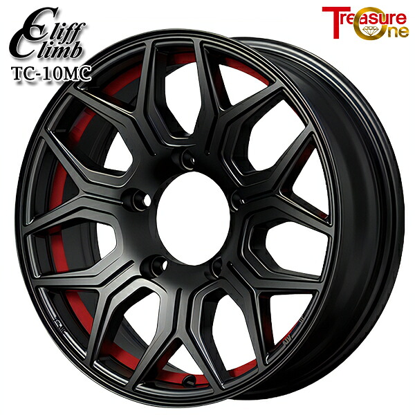 16インチ 5.5J 5H139.7 +22 トレジャーワン クリフクライム TC10MC ブラックレッドアンダーカット アルミホイール単品 4本セット（1台分） 送料無料