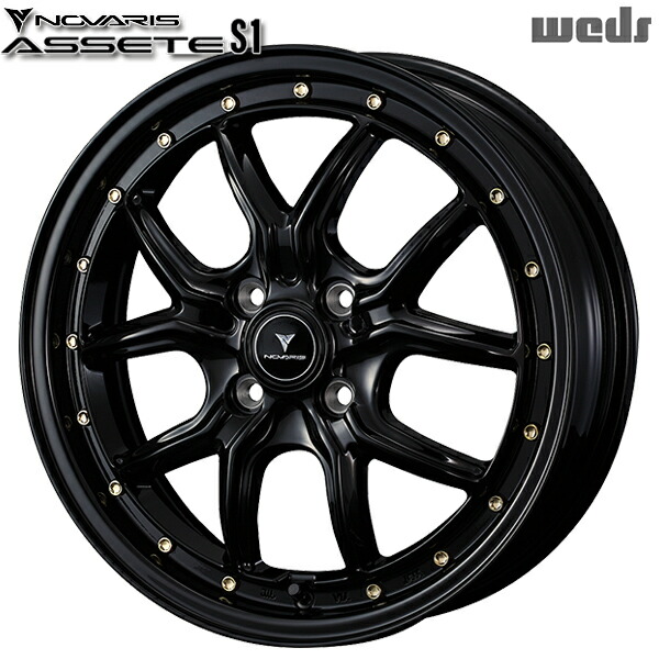 16インチ 5.0J 4H100 +45 Weds ウェッズ ノヴァリス アセット S1 ブラック/ゴールドピアス アルミホイール単品 1本 4本以上送料無料