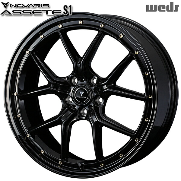 20インチ 8.5J 5H114.3 +45 Weds ウェッズ ノヴァリス アセット S1 ブラック/ゴールドピアス アルミホイール単品 4本（1台分）送料無料